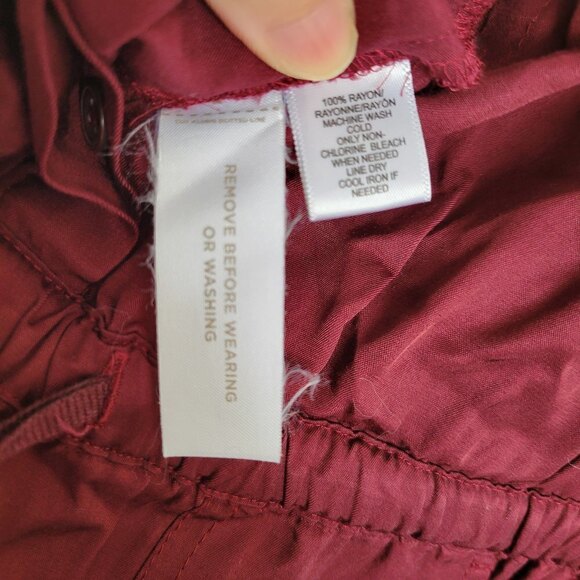 Ann Taylor Loft Burgundy Maroon Rolled Tab Long Pants One Piece Jumpsuit Size XS - Picture 16 of 17
